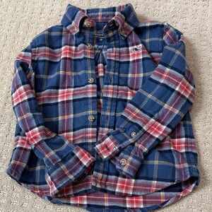 Vineyard Vines Kids Plaid Flannel Button-Down Shirt - Navy and Coral